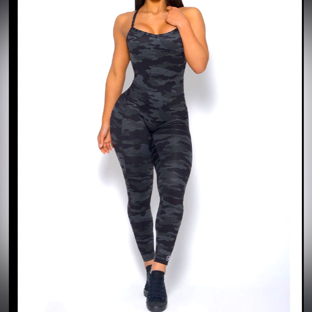 Sculpted Bodysuit in Charcoal/ Black Camo